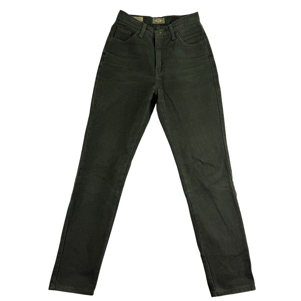 Express Womens Olive Green Cotton JeansSlim Straight Leg Vintage Style Size 7/8